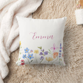 Cojín Decorativo Nombre de acuarela Flor silvestre boho minimalista