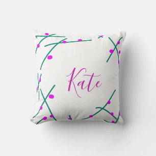 Cojín Decorativo Nombre de árbol de cerezo verde rosa boho retro rú