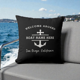 Cojín Decorativo Nombre de Barco Náutico Bienvenido a Bordo Ancla N
