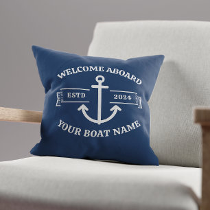 Cojín Decorativo Nombre de Barco Personalizado Bienvenidos a Bordo 