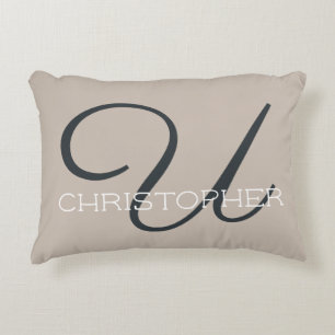 Cojín Decorativo Nombre de caligrafía inicial U Taupe Tan Neutral C