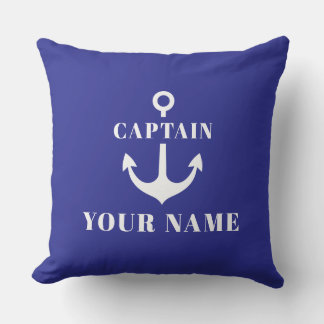 Cojín Decorativo Nombre de Capitán Personalizado Ancla Azul