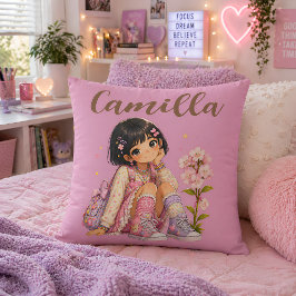 Cojín Decorativo Nombre de Chica de Cabello Oscuro Personalizado