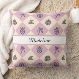 Cojín Decorativo Nombre de Chica Mágica Personalizado Cuadros Rosad