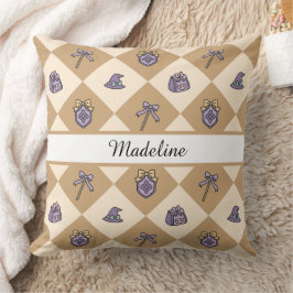 Cojín Decorativo Nombre de Chica Mágica Personalizado Gold Checkere