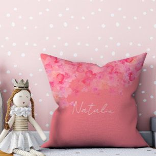 Cojín Decorativo Nombre de coral floral de color de agua