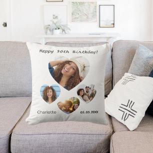 Cojín Decorativo Nombre de cumpleaños edad foto collage mujer