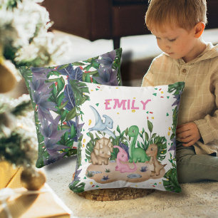 Cojín Decorativo Nombre de dinosaurio de la vegetación rústica
