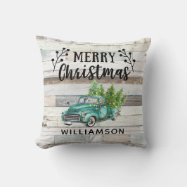 COJÍN DECORATIVO NOMBRE DE FAMILIA CAMIONETA DE MADERA RÚSTICA DE C