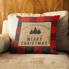 Cojín Decorativo Nombre de familia campestre rústico Feliz Navidad 