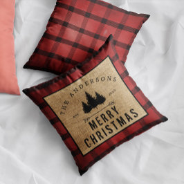 Cojín Decorativo Nombre de familia campestre rústico Feliz Navidad 