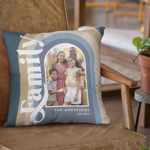 Cojín Decorativo Nombre de familia de arco azul retro