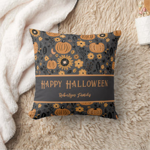 Cojín Decorativo Nombre de familia de calabaza de otoño feliz Hallo