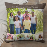 Cojín Decorativo Nombre de familia de collage de fotos ZigZag Photo<br><div class="desc">Personaliza esta almohada de lanzamiento feliz con tus fotos familiares favoritas. La plantilla está preparada para que agregue hasta 5 fotos y su nombre de familia (o texto personalizado). La foto principal será usada como fondo y las 4 fotos restantes serán distribuidas en una tira de fotos en zigzag a...</div>