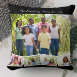Cojín Decorativo Nombre de familia de collage de fotos ZigZag Photo<br><div class="desc">Personaliza esta almohada de lanzamiento feliz con tus fotos familiares favoritas. La plantilla está preparada para que agregue hasta 5 fotos y su nombre de familia (o texto personalizado). La foto principal será usada como fondo y las 4 fotos restantes serán distribuidas en una tira de fotos en zigzag a...</div>