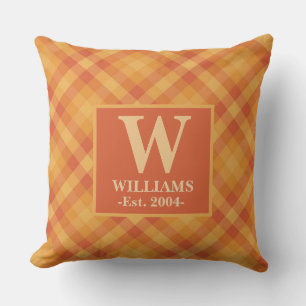 Cojín Decorativo Nombre de familia de monograma de otoño de otoño d