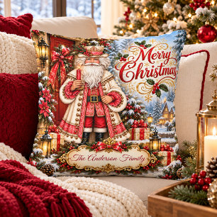 Cojín Decorativo Nombre de familia de Navidad de Papá Noel victoria