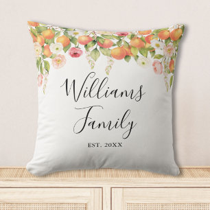 Cojín Decorativo Nombre de familia elegante naranja acuarela person