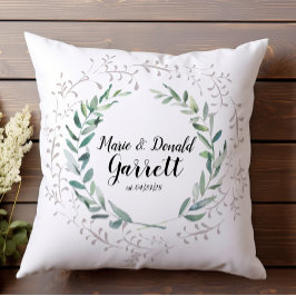 Cojín Decorativo Nombre de familia marco de vegetación personalizab