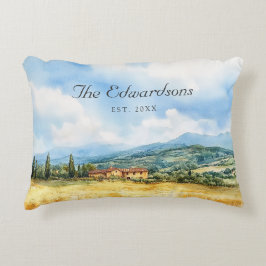 Cojín Decorativo Nombre de familia mediterráneo toscano acuarela