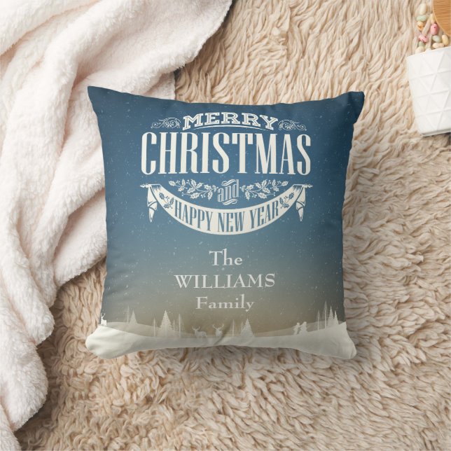 Cojín Decorativo Nombre de familia personalizado Feliz Navidad (Manta)