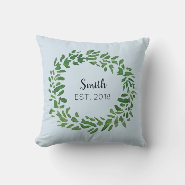 Cojín Decorativo Nombre De Familia Wreath Est. Pillow personalizado (Anverso)