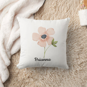 Cojín Decorativo Nombre de Flor de Acuarela Rosada