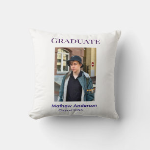 Cojín Decorativo nombre de foto de graduación clase de 20XX azul si