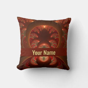 Cojín Decorativo Nombre de fractal naranja rojo moderno abstracto l