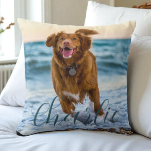 Cojín Decorativo Nombre de guión de foto de mascota moderno persona