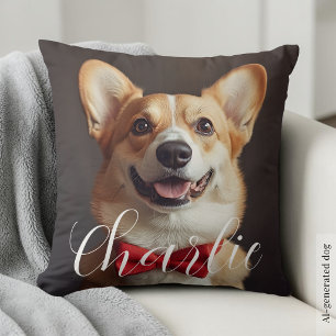 Cojín Decorativo Nombre de guión de foto de mascota personalizada C