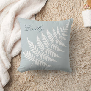 Cojín Decorativo Nombre de guión elegante Icy Blue White Fern
