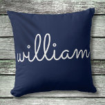 Cojín Decorativo Nombre de guión moderno personalizado Navy azul<br><div class="desc">Personalice el nombre en un guión moderno para crear un regalo único. Diseñado por Thisisnotme©</div>