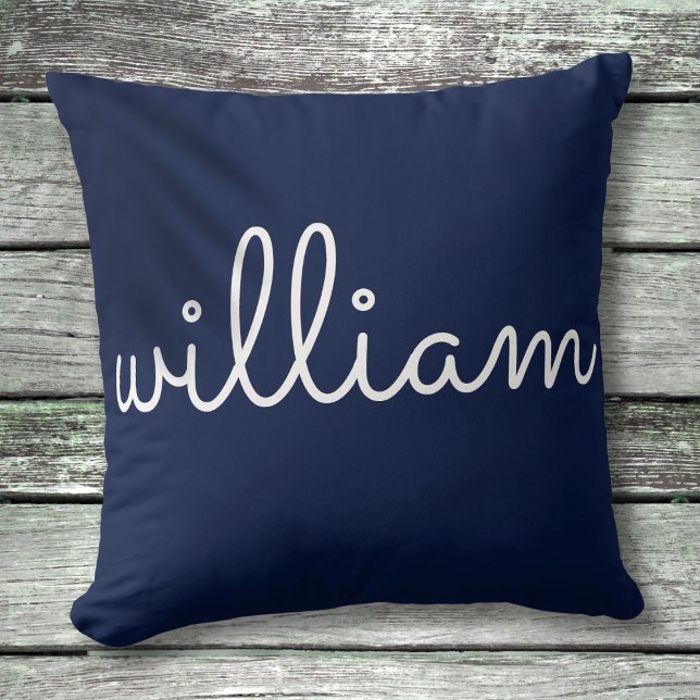 Cojín Decorativo Nombre de guión moderno personalizado Navy azul (Personalized Modern Script Name Navy Blue Throw Pillow)