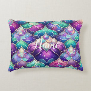 Cojín Decorativo Nombre de impresión de cola de sirena Verde azulad