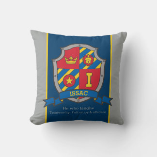 Cojín Decorativo Nombre de Issac que significa escudo azul rojo