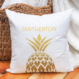 Cojín Decorativo Nombre de la familia blanca de la piña dorada de e