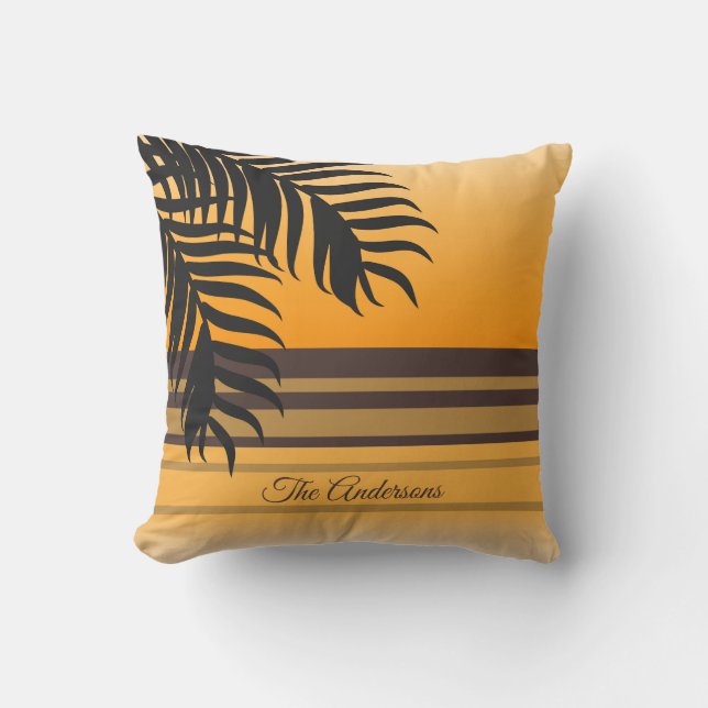 Cojín Decorativo Nombre de la familia del atardecer del Naranja oce (Anverso)