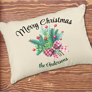 Cojín Decorativo Nombre de la familia, ramo de Navidad alegre 16x12