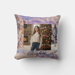 Cojín Decorativo Nombre de la foto Escena de invierno acuarela rosa