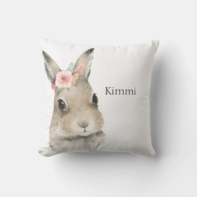 Cojín Decorativo Nombre de la tipografía de acuarela de conejo de a (Anverso)