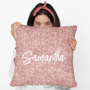 Cojín Decorativo Nombre de letra de pincel de purpurina de oro rosa