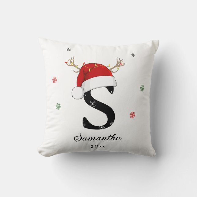 Cojín Decorativo Nombre de letra Santa Hat | Monograma | Personaliz (Anverso)