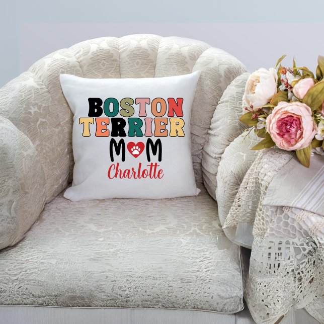 Cojín Decorativo Nombre de mamá de Boston Terrier (Subido por el creador)