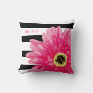Cojín Decorativo Nombre de margarita rosa con franja negra