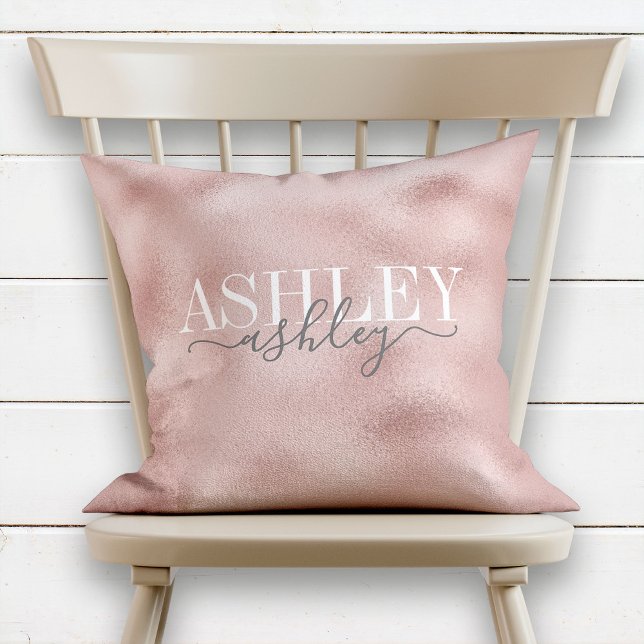 Cojín Decorativo Nombre de moda Monograma Rosa Gris Oro Elegante (Subido por el creador)