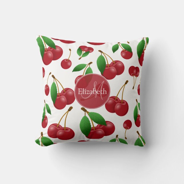 Cojín Decorativo nombre de monograma cerezas dulces de verano estam (Anverso)