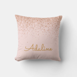 Cojín Decorativo Nombre de monograma con brillo dorado personalizad