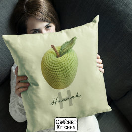 Cojín Decorativo Nombre de monograma de Apple Green Crochet de arte