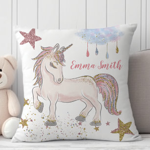 Cojín Decorativo Nombre de Monograma de Estrellas de Unicornio de B